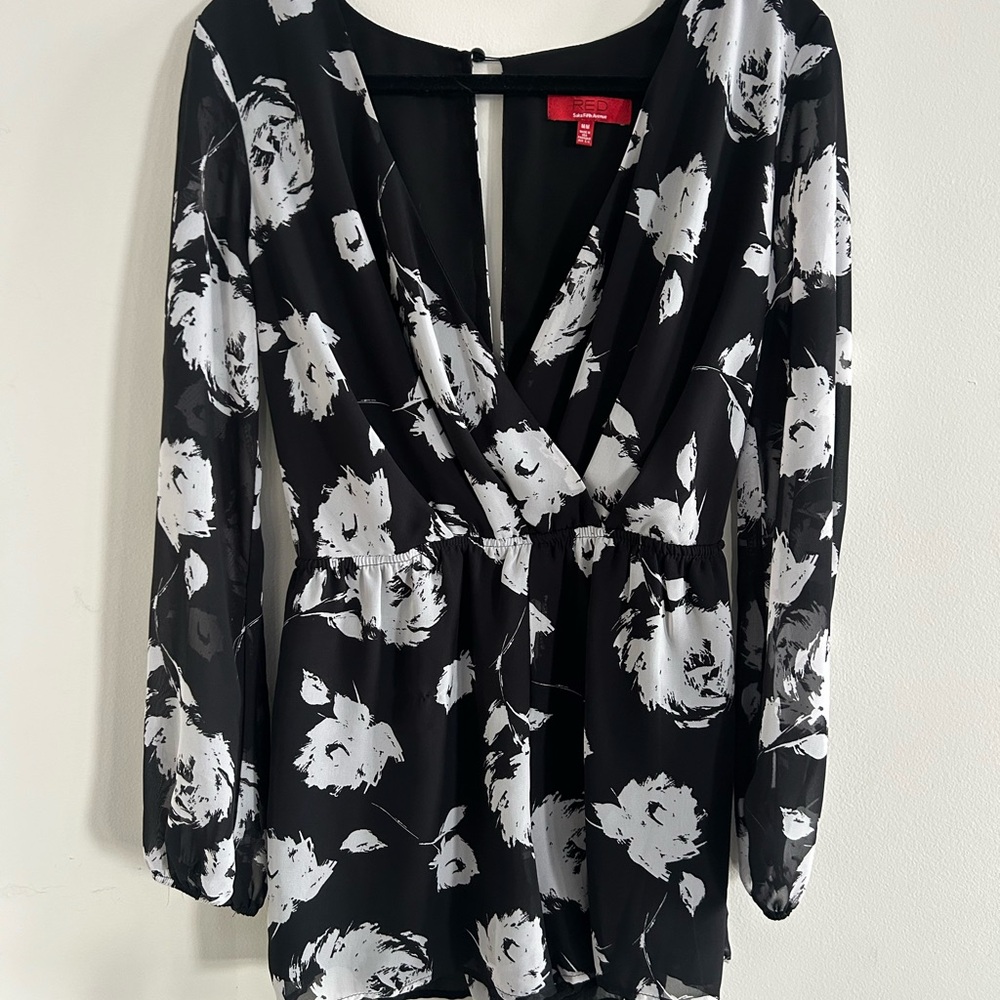 Chic Black and White Floral Romper